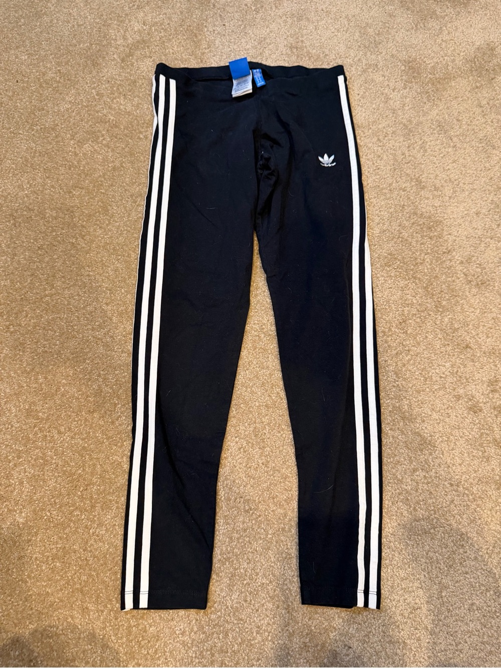 adidas Black Leggings with White Three-Stripes Size M